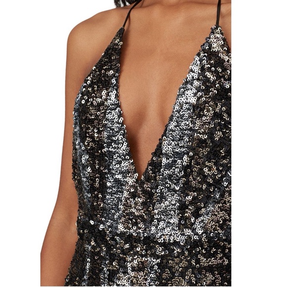 NWT Bardot Disco Barbie Silver, Champagne Gold, & Midnight Black Sequin Jumpsuit - Picture 6 of 16